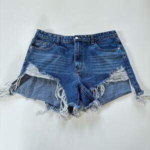 Pretty Little Things Size 12‎ Distressed Jean Shorts High Waisted Cut Off 5"